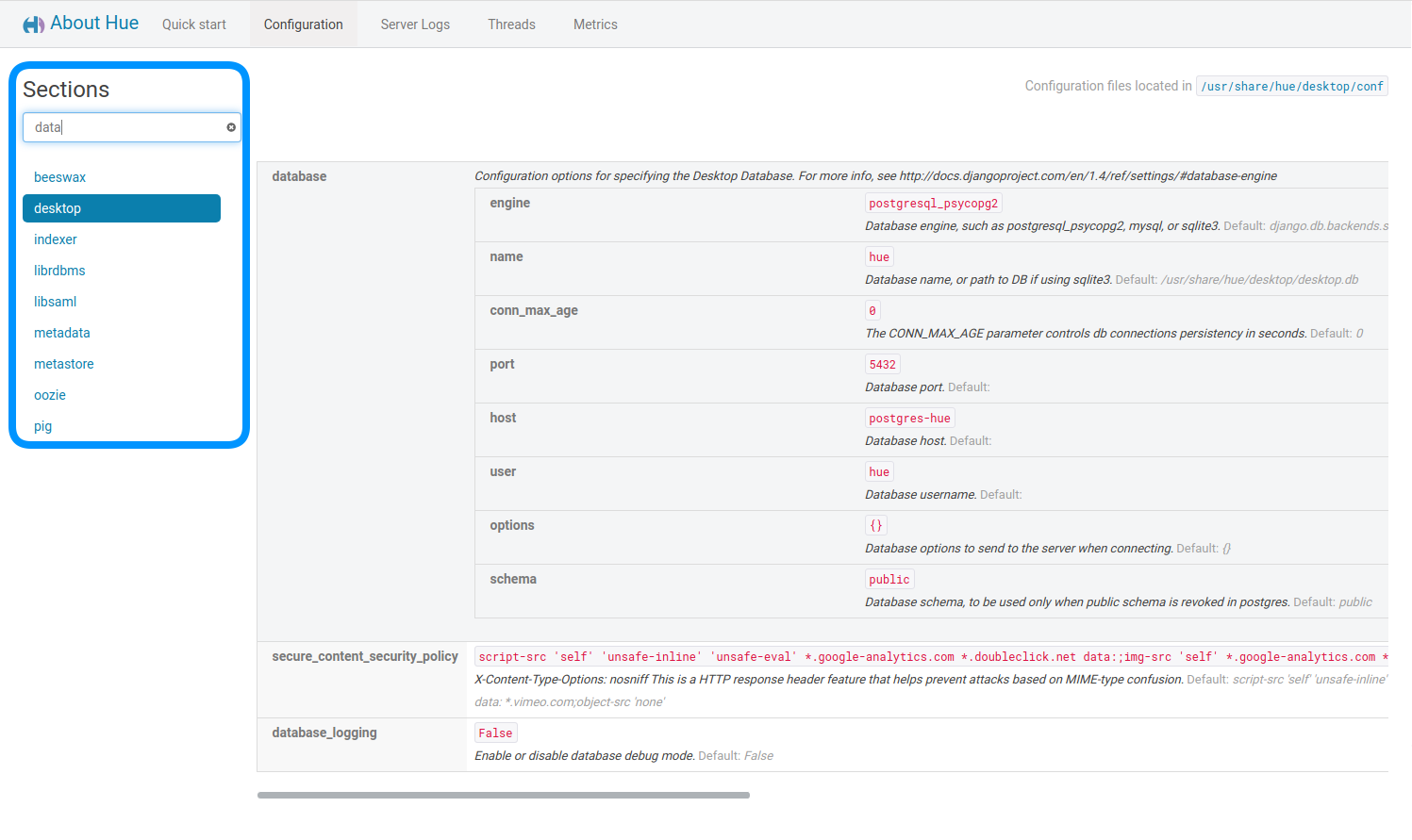 Config filtering