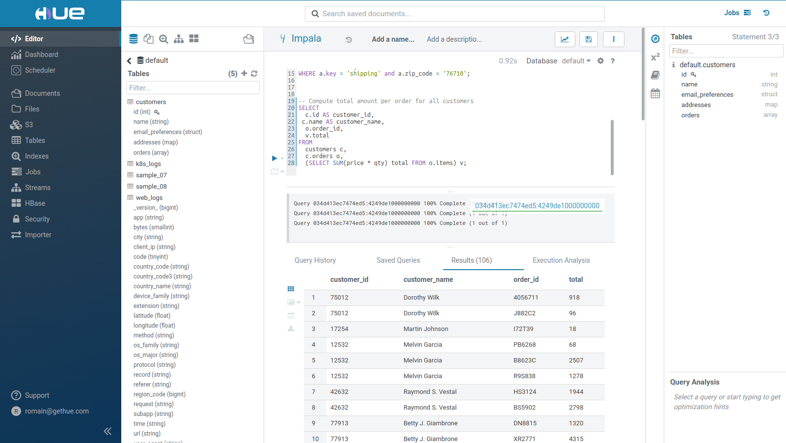 Hue Impala SQL Editor